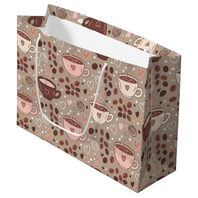 Cosy Coffee Cup Pattern (8) Large Gift Bag (Front Angled)