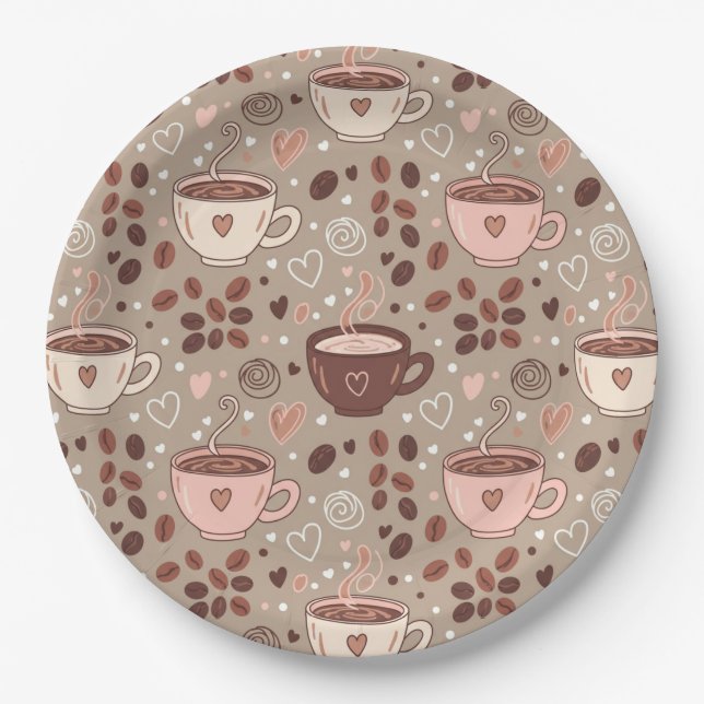 Cosy Coffee Cup Pattern (8) Paper Plate (Front)