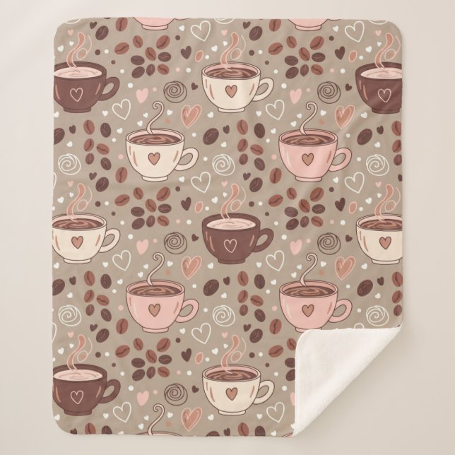 Cosy Coffee Cup Pattern (8) Sherpa Blanket (Front)