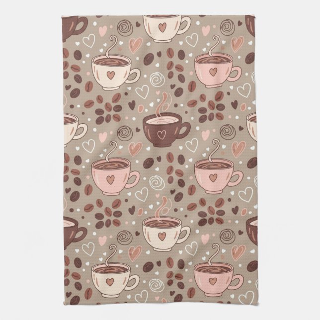 Cosy Coffee Cup Pattern (8) Tea Towel (Vertical)