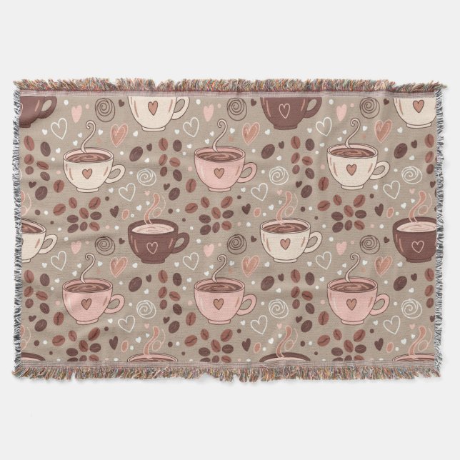 Cosy Coffee Cup Pattern (8) Throw Blanket (Front)