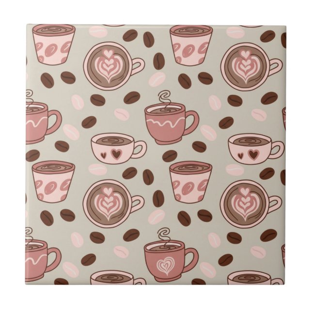 Cosy Coffee Cup Pattern (9) Ceramic Tile (Front)