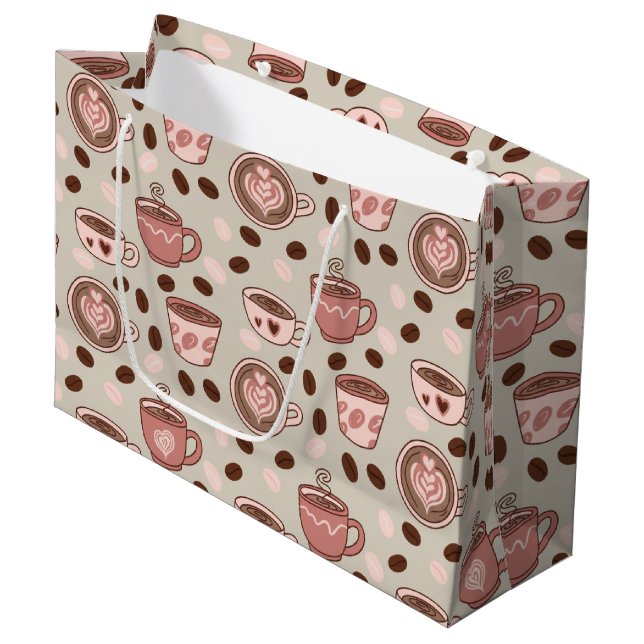 Cosy Coffee Cup Pattern (9) Large Gift Bag (Front Angled)