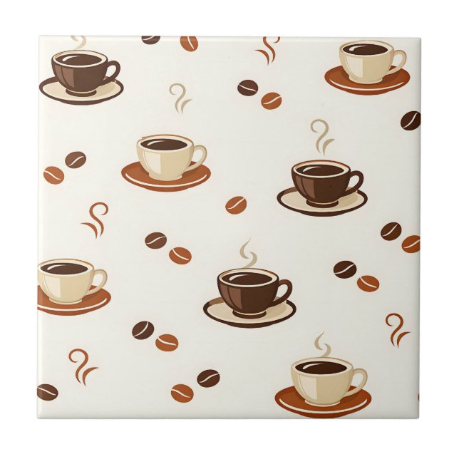 Cosy Coffee Cups Seamless Pattern Ceramic Tile (Front)