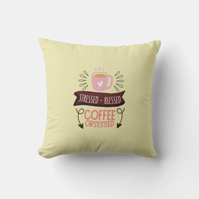 Cosy Coffee Lover's Pillow – Rustic Cafe Vibes (Front)