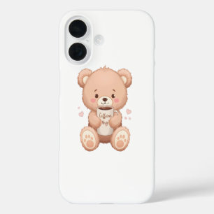 Cosy Coffee Loving Bear Illustration iPhone 16 Case