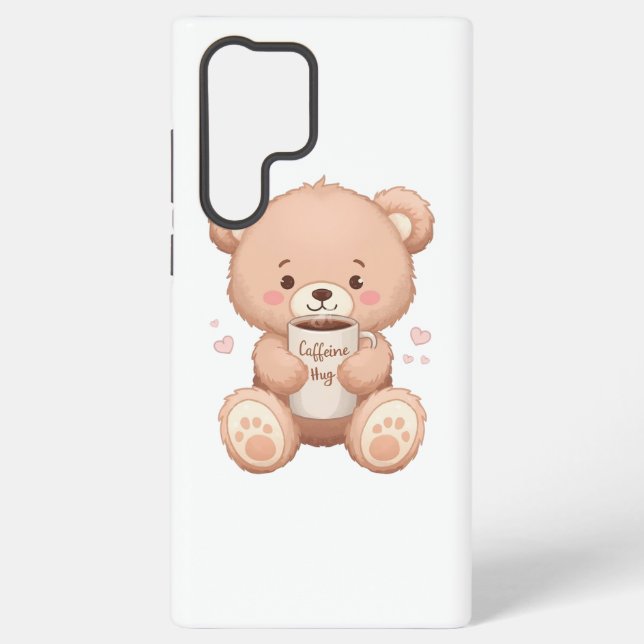 Cosy Coffee Loving Bear Illustration Samsung Galaxy S22 Ultra Case (Back)