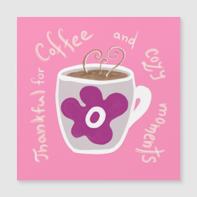 Cosy coffee mug with large flower and quote (Front)