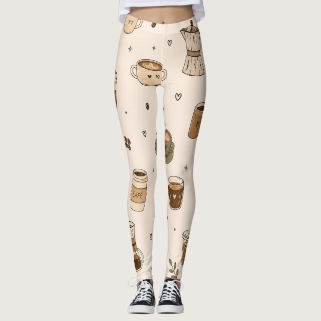 Cosy Coffee Pattern | Cute Café Drinks & Espresso  Leggings (Front)
