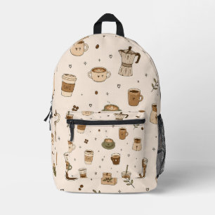 Cosy Coffee Pattern Cute Café Drinks & Espresso Printed Backpack