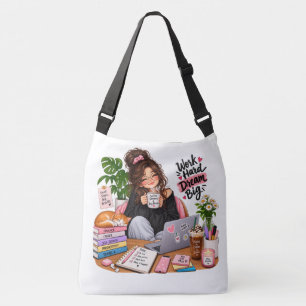 Cosy Coffee Study Girl – Work Hard Dream Big Crossbody Bag