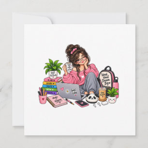Cosy Coffee Study Girl – Work Hard Dream Big Invitation