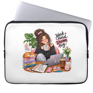 Cosy Coffee Study Girl – Work Hard Dream Big Laptop Sleeve
