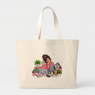 Cosy Coffee Study Girl – Work Hard Dream Big Large Tote Bag