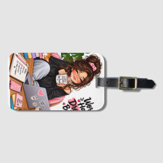 Cosy Coffee Study Girl – Work Hard Dream Big Luggage Tag