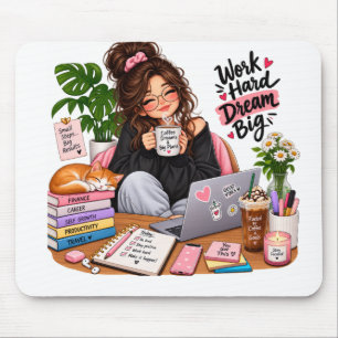 Cosy Coffee Study Girl – Work Hard Dream Big Mouse Pad