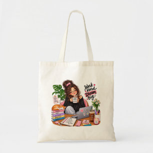 Cosy Coffee Study Girl – Work Hard Dream Big Tote Bag