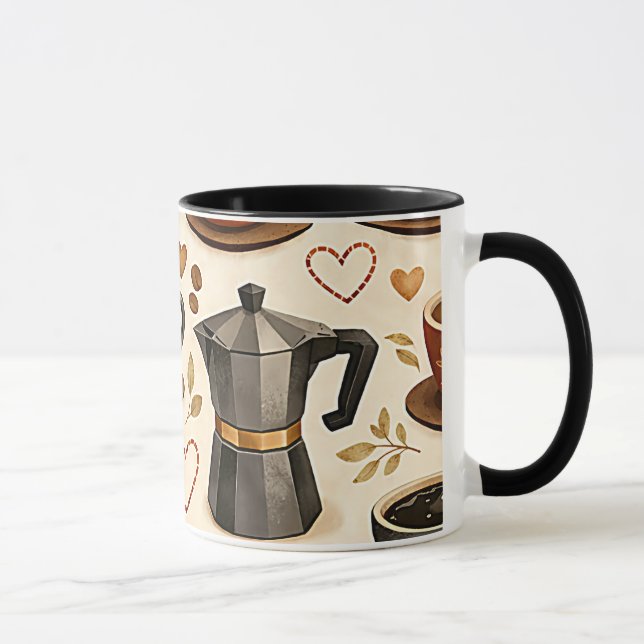 Cosy Coffee Time - Warm Aesthetic Seamless Pattern Mug (Right)