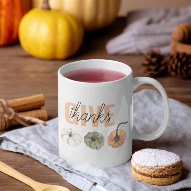 Cosy Colourful Pastel Give Thanks and Pumpkin Coffee Mug (Creator Uploaded)