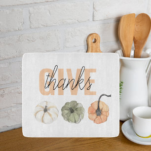 Cosy Colourful Pastel Give Thanks and Pumpkin Cutting Board