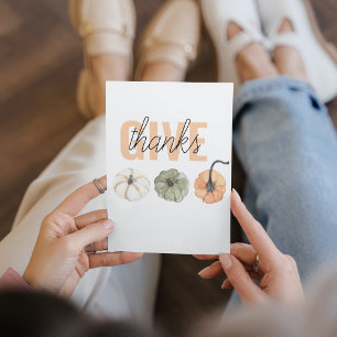 Cosy Colourful Pastel Give Thanks and Pumpkin Holiday Card