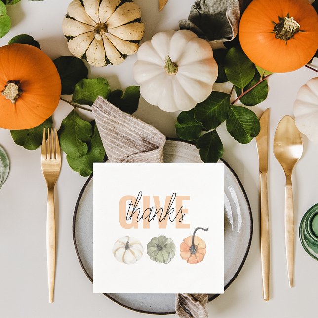 Cosy Colourful Pastel Give Thanks and Pumpkin  Napkin (Creator Uploaded)