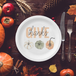 Cosy Colourful Pastel Give Thanks and Pumpkin  Paper Plate