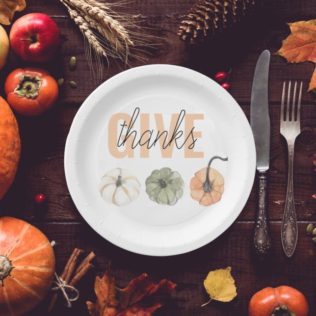 Cosy Colourful Pastel Give Thanks and Pumpkin  Paper Plate (Creator Uploaded)