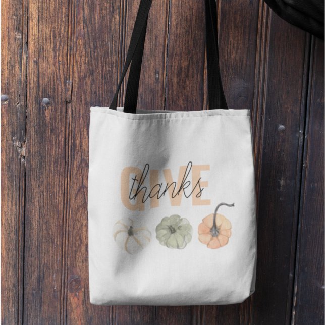Cosy Colourful Pastel Give Thanks and Pumpkin  Tote Bag (Creator Uploaded)