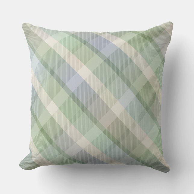 Cosy colourful tartan plaid, green Throw Pillow (Front)