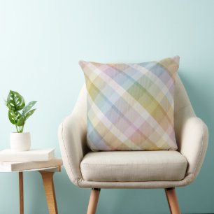 Cosy colourful tartan plaid, pink Throw Pillow