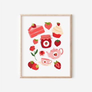 Cosy Coquette Strawberry Collage Kitchen Art Print