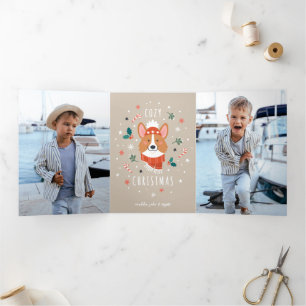 Cosy Corgi - Christmas Warmth Tri-Fold Holiday Card