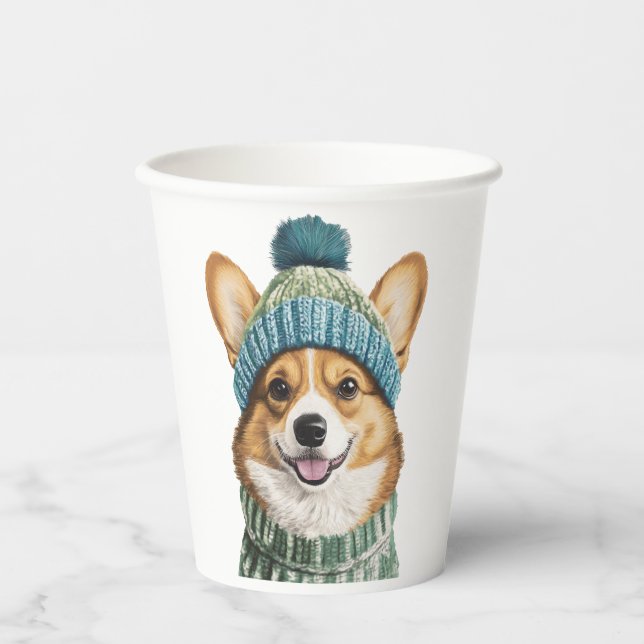 Cosy Corgi in Winter Gear Paper Cups (Front)
