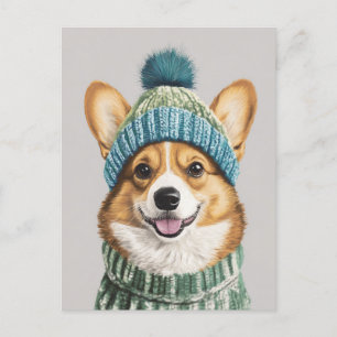 Cosy Corgi in Winter Gear Postcard