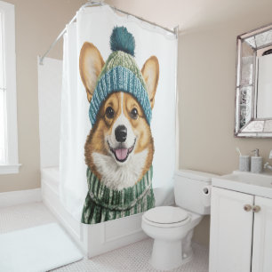 Cosy Corgi in Winter Gear Shower Curtain