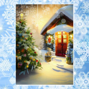 Cosy Cottage Christmas Snow Personalise Signature Holiday Card