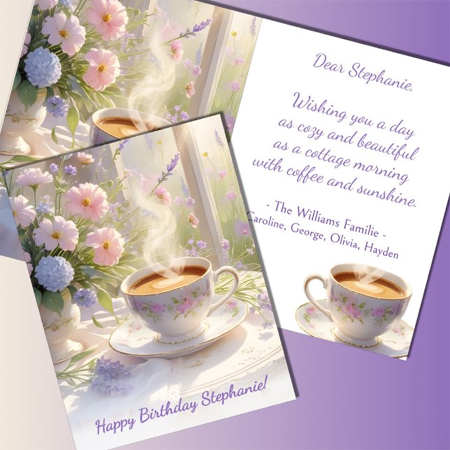 Cosy Cottage Coffee & Wildflowers Birthday Card (Creator Uploaded)