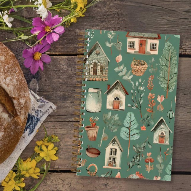 "Cosy Cottage" Cottagecore Aesthetic Journal (A green journal with a collage of cozy cottage images for the cottagecore enthusiast.)