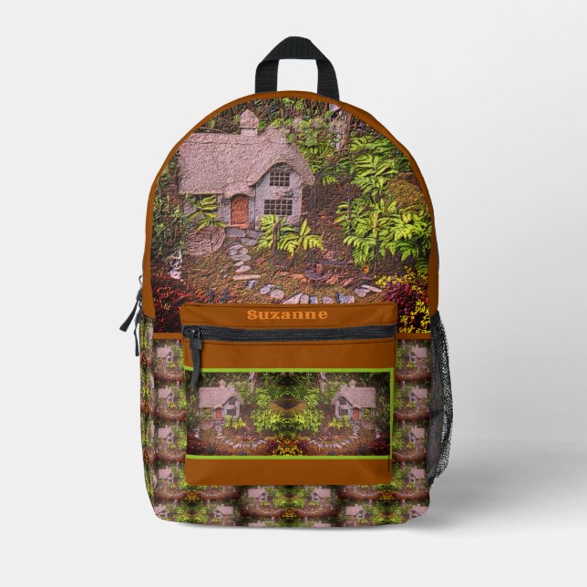 Cosy Cottage Flower Garden Nature Art  Printed Backpack (Front)
