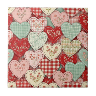 Cosy Cottage Patchwork Heart Plaid Design Ceramic Tile