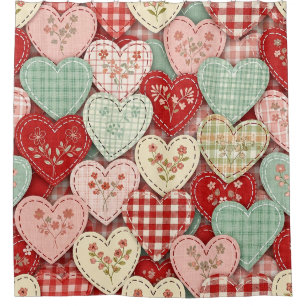 Cosy Cottage Patchwork Heart Plaid Design Shower Curtain