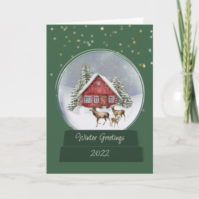 Cosy Cottage Snow Globe Christmas Card (Front)