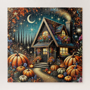 Cosy Cottage With Festive Pumpkins Jigsaw Puzzle