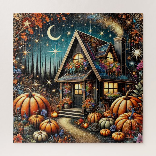 Cosy Cottage With Festive Pumpkins Jigsaw Puzzle (Vertical)