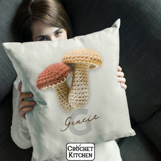 Cosy Cottagecore Crochet Mushroom Monogram Name  Cushion