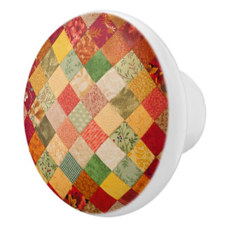 Cosy Country Fall Diamond Patchwork Quilt Ceramic Knob