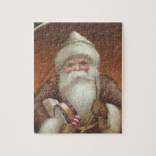 Cosy Country Vintage Santa Claus rustic brown Jigsaw Puzzle
