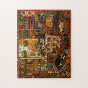 Cosy Craft Room Cats Watercolor Jigsaw Puzzle Qu