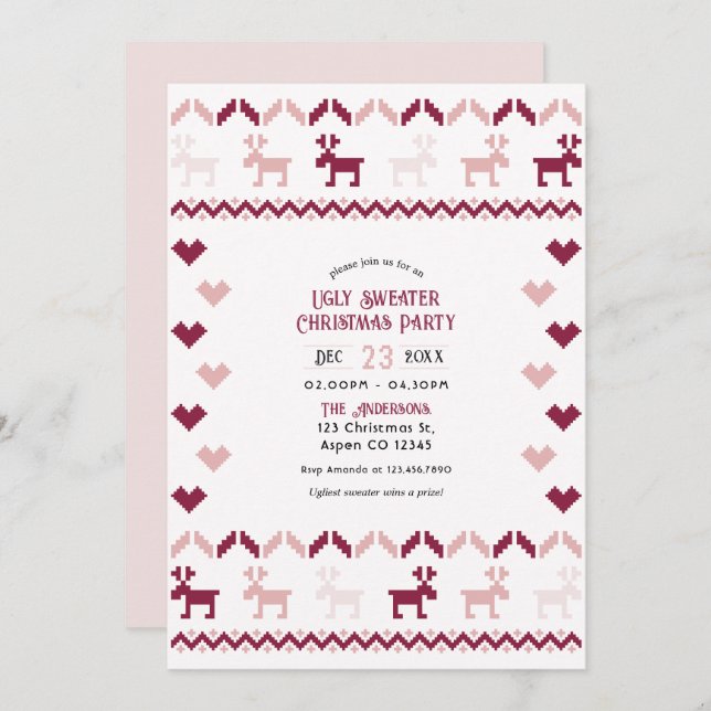Cosy Cranberry Ugly Sweater Christmas Party Invitation (Front/Back)